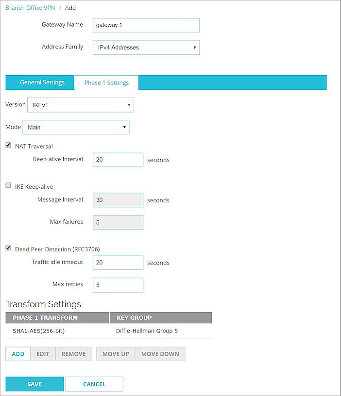Screenshot of the Phase 1 settings